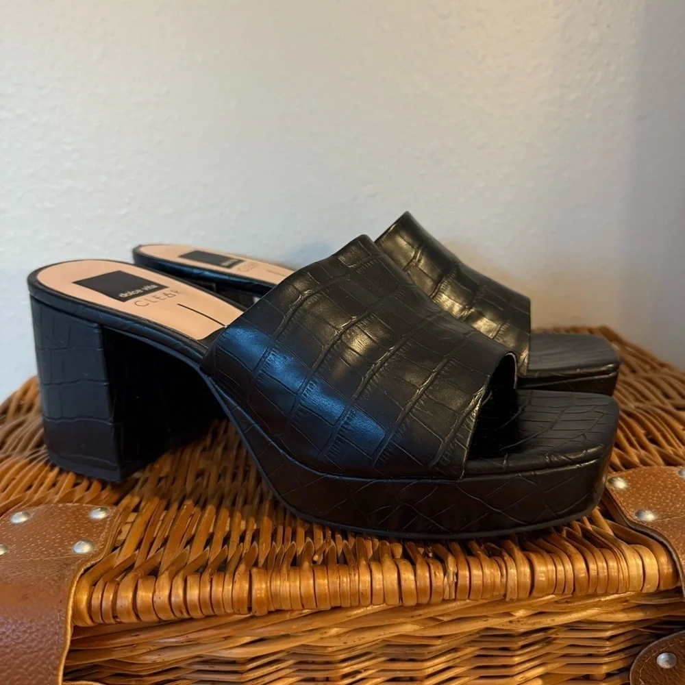 Dolce Vita Marsha Heels Women’s Size 9.5 Black Leather Croc Embossed Platform